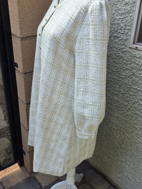 Shop The Mint Ivory Plaid Button-Front Long Sleeve Shift Dress - Picture 6 of 11